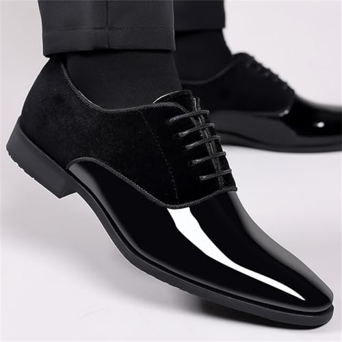 Men High Gloss Oxfords Shoes Pointed-Toe Lace-up Patent Leather Wedding Shoes Suit Business Formal Tuxedo Dress Shoes3