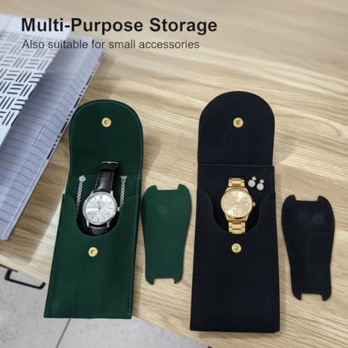 Image of Street27 Travel Watch Pouch for Men & Women | Soft Case with Velvet Inner | Single Storage Organizer | Portable Anti-Scratch Holder | Black & Green (Pack of 2)