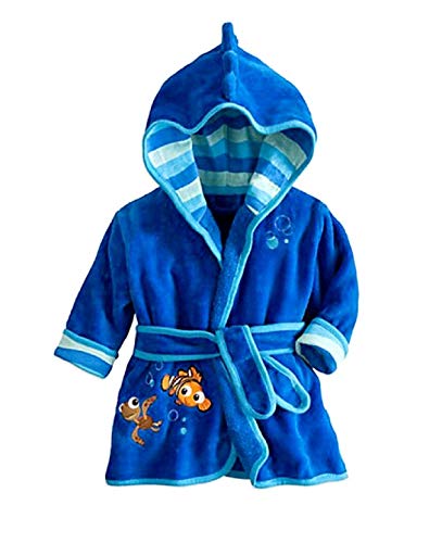 KIRALOVE Robe de Chambre Poisson - Robe de Chambre Nemo - Nuit - Pyjama - garçon - Polaire Douce - avec Capuche - Personnages - Taille 130-5/6 Ans - Bleu