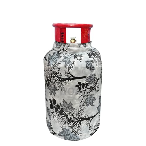 Image of Woah Cotton DustProof and Dustproof LPG Gas Cylinder Cover| Top Design Stain| Dust| DustProof PVC LPG Gas Cylinder Cover, Polyester Gas Tank Cover Fits StandardG (Pack of 2, Grey Leaf)