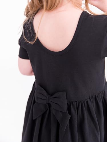 RuffleButts Black Knit Short Sleeve Twirl Dress - 64