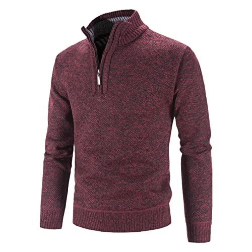 Pull en tricot pour homme bordeaux à demi fermeture éclair Kelsiop