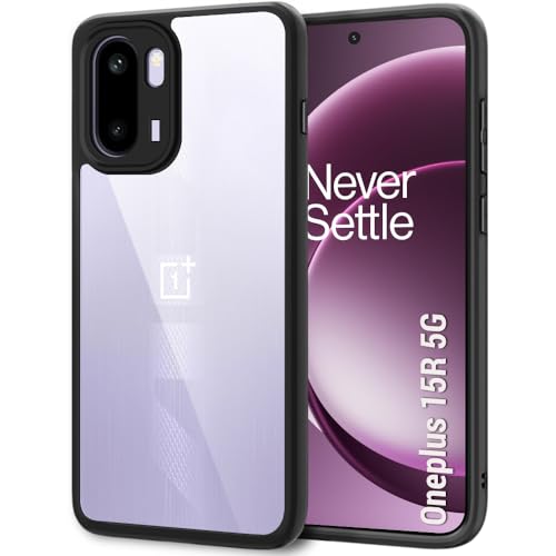 Image of TheGiftKart Hybrid Shockproof Back Cover Case for OnePlus 15R 5G | Camera Protection Module | Hard Back Cover for OnePlus 15R 5G (PC & TPU, Transparent Clear Back, Black Sides)