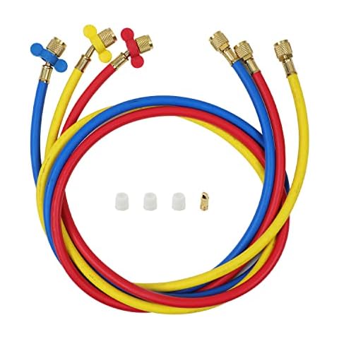 CMTOOL Refrigerant Charging Hose 5 FT HVAC Hoses and Fittings, 1/4'' SAE Home Automotive AC Manifold Gauge Refrigeration Gauge Hoses R134A R12 R22 R600A R404A R502 Refrigerant Freon Recharge Hose Kit Cover