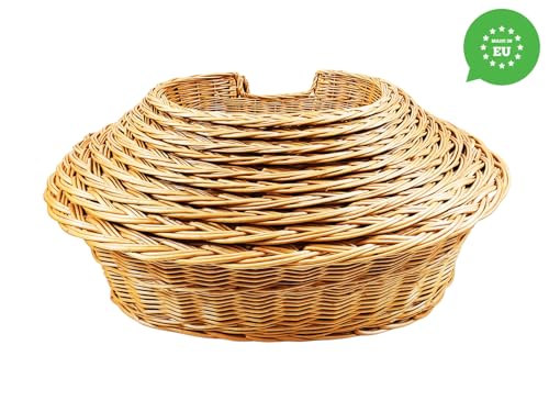 Damian-Wiklina Gemütliches handgeflochtenes Weidenkorb-Tierbett für Hunde und Katzen aus Naturweide, Größe 43 × 28 cm, niedriger Einstieg 10 cm und erhöhter Rücken 14 cm