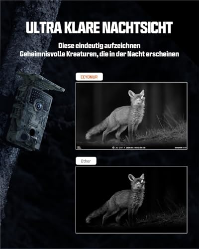 CEYOMUR 4K 30fps Solar Wildkamera, 60MP Wi-Fi 6 wildtierkamera mit Handyübertragung App, 120°...