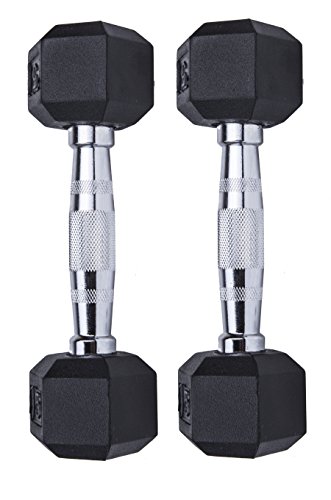 GYMENIST Set of 2 Hex Rubber Dumbbell with Metal Handles, Pair of 2 Heavy Dumbbell (5 Lb)