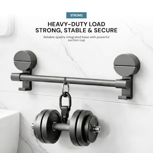 Image of Amazon Basics Suction Towel Holder for Bathroom - Rust - Free Powder Coated Wall Mounted Towel Rack No Drill Towel Rack Modern Bathroom Accessories Organizer Grey