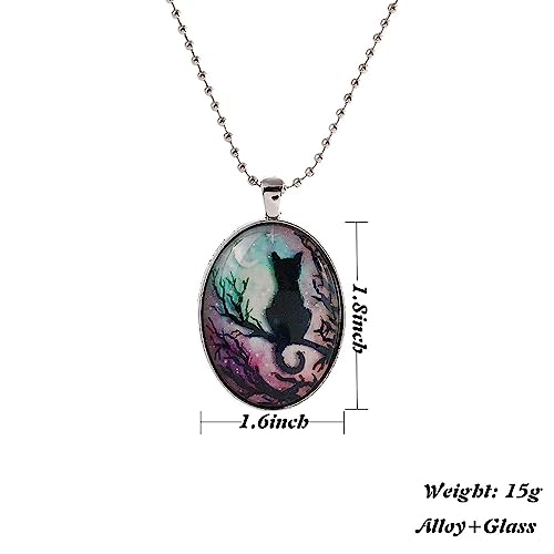 YWMAN Cat Moon Cameo Necklace - Vintage Gothic Oval Frame Pendant Necklace Mystic Witch Jewelry Gift Accessories2