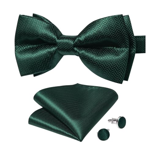 Image of DiBanGu Paisley Pre-Tied Bow Ties for Men Silk Adjustable Bowtie and Pocket Square Cufflinks for Wedding Party