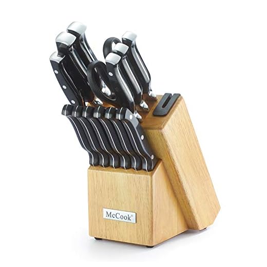 McCook MC26 Knife Sets,14 Pieces Kitchen Knife Block Set with Built-in Sharpener, Black