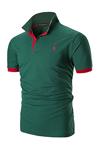 YCUEUST Hommes Cotton Basic Manche Courte Casual Polo Tennis Golf Poloshirt Vert 3XL