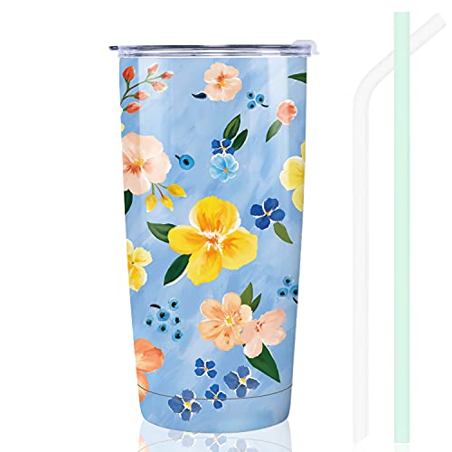 NymphFable 20oz Flor Azul Taza Termo Cafe para Llevar Taza Termica Acero Inoxidable Taza Personalizada