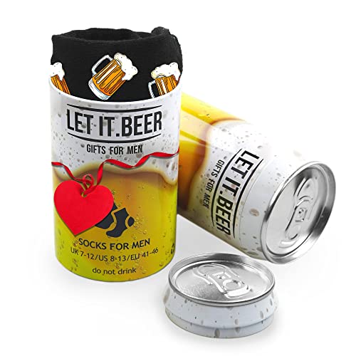 Valentine Gift Idea - Loss Protection Funny Beer Socks For Men - 100% Cotton, Size US 8-13 - For Him Mens Gag Gifts As Clothing Or Prunk Accessories