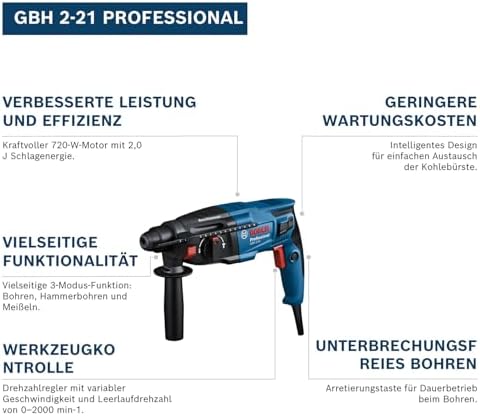 Bild 1 - Bosch Professional Bohrhammer GBH 2-21 (mit SDS plus, inkl. Zusatzhandgriff, Maschinentuch, Tiefenanschlag, Handwerkoffer)