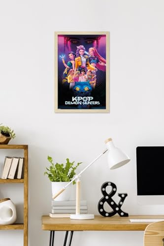 Image of Netflix KPop Demon Hunters (2025) - Group Wall Poster, 22.4L inch x 14.7W inch, Blonde Framed Version