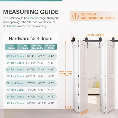WINSOON 6.6FT/200CM Bifold Schiebetür Komplettset für Falttüren Innentüren Schiebetür Holz, Bifolding Schiebetürbeschlag für viertürig 48CM, Keine Tür