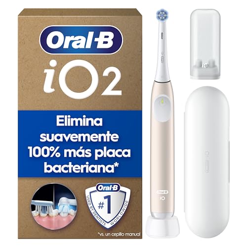 Oral B iO 2 Cepillo de Dientes Eléctrico Rosa Suave, 1 Cabezal, 1 Estuche De Viaje, 1 Soporte de Recambios de Viaje, 3 Modos De Cepillado, Sensor De Presión y Temporizador, Diseñado por Braun