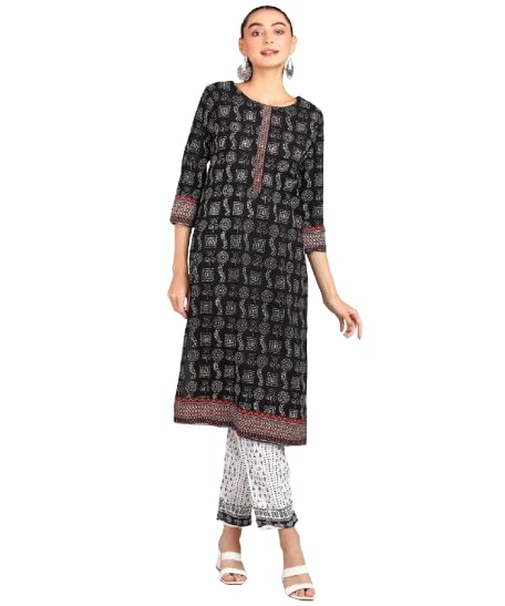 Exclusive Handmade BLACK Rayon Kurti Set - Includes Kurta, Pant, and Dupatta