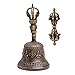 Large Tibetan Buddhist Meditation Alter Pray Singing Bell and Dorje Set Bronze Metal 18 cm X 9 cm - Himalayan Bazaar