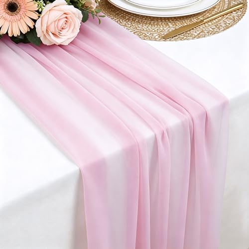 Tischläufer Rosa Chiffon 77 X 300 cm Weich und Bequem Tischläufer für Boho Hochzeit Party Taufe Dekor Babyparty Brautparty Küche Tisch Dekoration