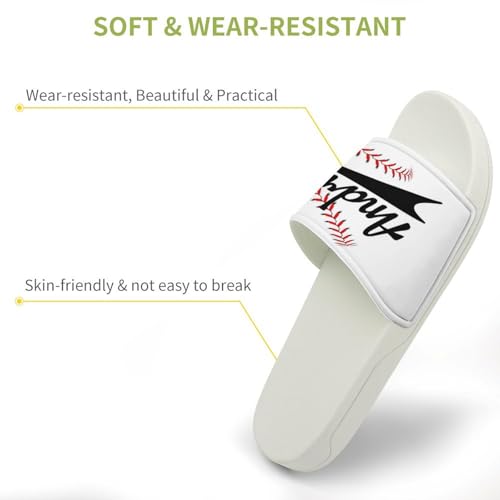 Custom Sports Slides Personalized Slippers - Baseball Sandals Quick Drying Softball Slippers Indoor Outdoor,Gifts for Men Youth Boy (White,Style 34)3