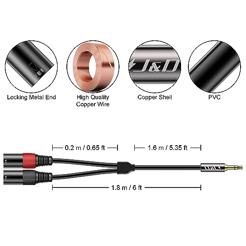 J&D 3.5mm 1/8 inch to Dual XLR Y Splitter Cable, PVC Shelled 2 XLR Male to 3.5mm TRS Male Unbalanced Interconnect Stereo Audio Patch Cable Adapter for DSLR Camera Smartphone Laptop Microphone, 6 Feet - Image 2