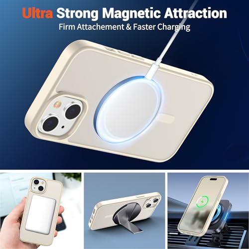 Image of SUPFINE Magnetic for iPhone 15 Case (Compatible with MagSafe) (Military Grade Drop Protection) Slim Translucent Matte Shockproof with Anti-Fingerprint Phone Case,Antique White