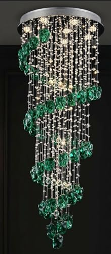 Image of Sanleen Modern Spiral Crystal Chandelier, Orange Amber and Clear Glass, Chrome Finish, 182cm Height, Ceiling Mount, Living Room Dining Room Foyer Staircase, Green