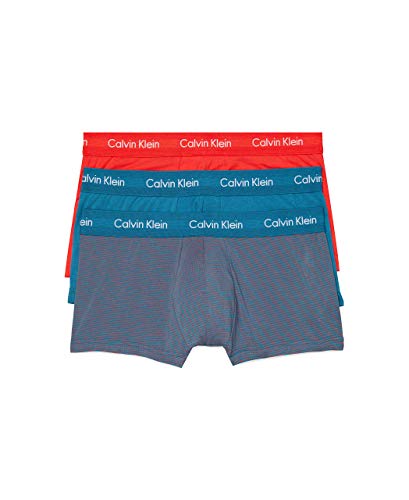 Calvin Klein Men's Cotton Stretch Multipack Trunks, Flame Scarlet/Flame Scarlet Stripe/Corsair, X-Large