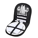Mikinona Juego De Utensilios para Acampar Multifunción De Acero Inoxidable, Set De Cubiertos Negro Portátil para Picnic y Camping, Incluye Cuchara, Tenedor y Cortador, Adecuado para 4 Personas
