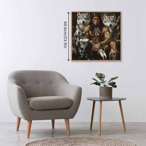 Rompecabezas Native Americans King with Wolves para adultos 1000 piezas. Hombre Indio y Lobo Gris. Rompecabezas desafiantes, vintage, animal, arte miniatura 5