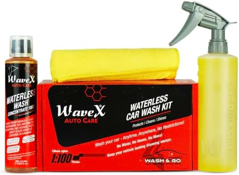 Wavex Waterless Car Wash Kit Car Cleaning Spray 100x Concentrate | 100 TIMES DILUTABLE with Empty Spray Bottle Microfiber Cleaning Cloth | Car Washing Without Water