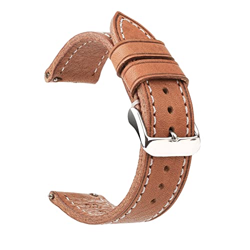 Berfine Correas de reloj de cuero curtido vegetal suave, reemplazo de correa de reloj de liberación rápida, elección de ancho: 18 mm, 20 mm, 22 mm o 24 mm, 22mm, Cuero Cover