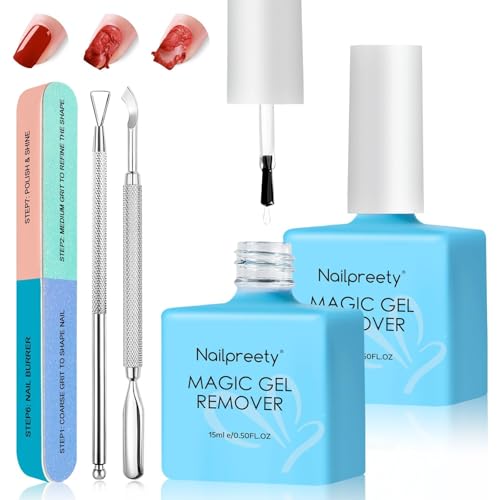 2 Piezas Remover de esmalte de gel, Eliminador de esmalte de uñas Set, Elimina Fácil y Rápidamente el Esmalte en 3-5 Minutos, Quitaesmalte Gel con lima de uñas y raspador de esmalte