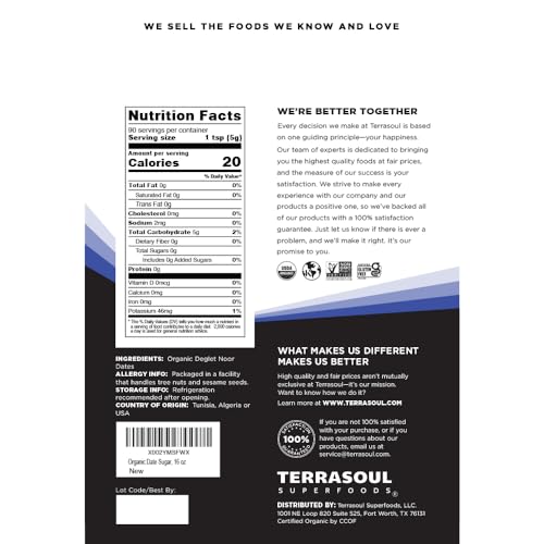 Terrasoul Superfoods Organic Date Sugar, 1 Lb - Low Glycemic | Unrefined | Trace Minerals