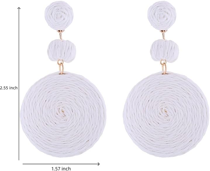 Boho Raffia Ball Earrings for Women, Handmade Statement Drop Earrings Straw Dangle Earrings Beach Vacation Jewelry - Image 3