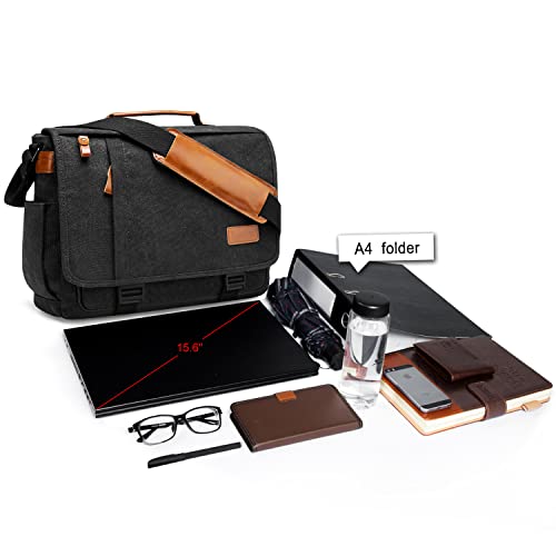 Image of ESTARER Men Messenger Bag 15.6 inch, Computer Work Bag Water-resistant Canvas, Laptop Shoulder Bag Briefcase Satchel, Dark Grey