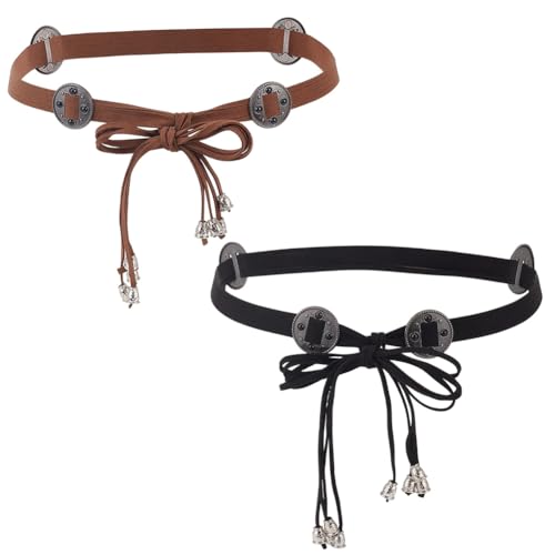 FREEBLOSS 2Pcs Renaissance Belt Medieval Waist Belts for Renaissance Accessories Bohemian Corset Belt for Dress Costume Accessories Black and Brown, 145cm/57in