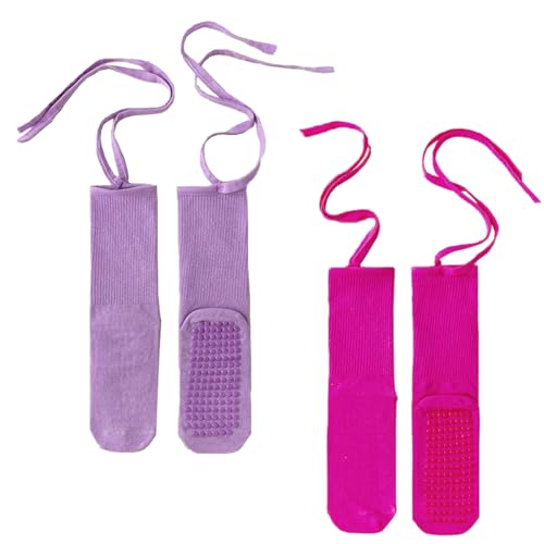 Pilates Socks with Grips for Women Straps Cute Yoga Non Slip Gym Athletic Socks 2 Pairs