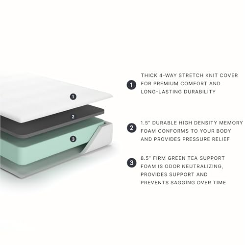 Image of Signature Design by Ashley Queen Size Chime 10 Inch Medium Firm Memory Foam Mattress with Green Tea & Charcoal Gel for Pressure Relief, Fiberglass Free, Mattress In A Box