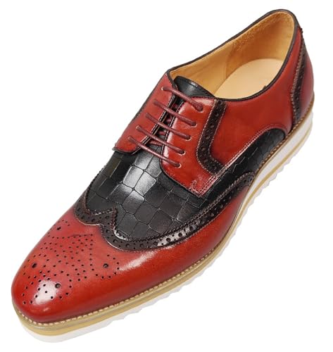 Santimon Mens Dress Shoes Genuine Leather Wingtip Brogue Oxfords – Elegant Business & Suit Footwear with Ultra-Comfort Cushioned Insole, Ideal for Weddings & Office