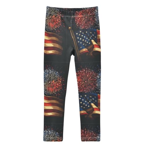 Boccsty Three Colorful Fireworks USA Flag Girls Leggings Kids Yoga Pants Dance Active Tights 4T