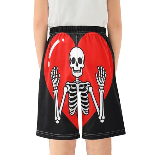 Skeleton Big Heart Sleep Shorts Summer Pajama Shorts Elastic Waist Sleep Bottoms with Pockets 6-14 Years2