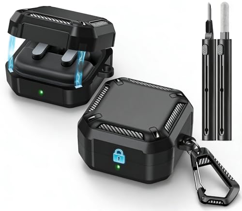 MCTOPZO Samsung Galaxy Buds 4 Pro/Galaxy Buds 4 �P�[�X(2026)�p �N���[�j���O�L�b�g&�L�[�`�F�[���t�� MagSafe���b�N�f�U�C���Ή� (�u���b�N)