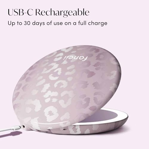 Image of Fancii Taylor LED Lighted Travel Makeup Mirror, Rechargeable, 10x /1x Magnifying, Tru-Glow Lighting System, XL Large 5 inch Wide | Compact Mirror for Purses (Cosmic Leopard)