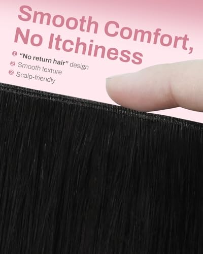 Image of Moresoo Clip in Hair Extensions Human Hair, Seamless Genius Weft, 22inch | Clip in hair extensions, natural black, 130g 7pcs, for weddings and events, long natural blend for soft romantic styling