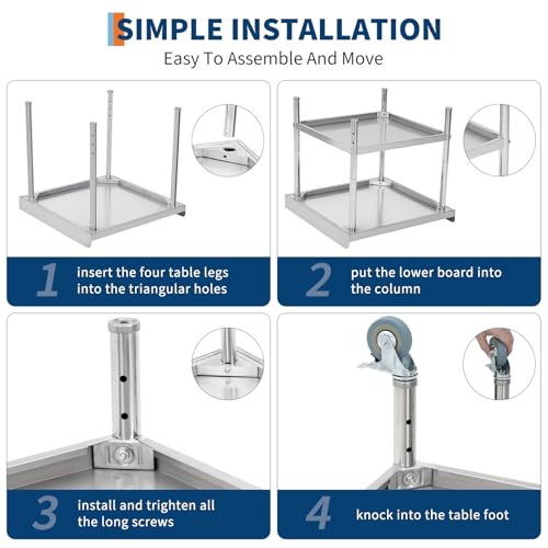 Image of GarveeTech 30x30x30 in Stainless Steel Equipment Grill Stand Table NSF Certified with 5 in Wheels, 400 LBS Capacity, 2 in Edge Baffle, for Hotel, Home, Commercial Restaurant Kitchen
