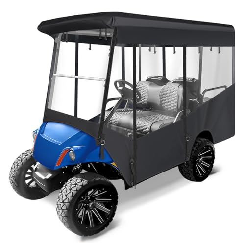 Cart Enclosure 4 Passenger For Yamaha Drive 2 G29 Extended Roof 4-sided Clear Windows Full Roll-up Door Waterproof Transparent Driving Rain Cover Black