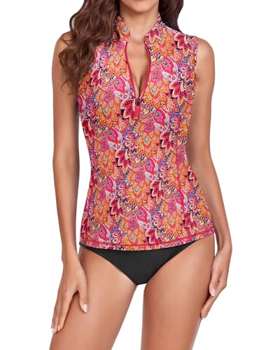 Women-Rash-Guard-Tank-Top-Swim-Shirts-UV-Sun-Protection-Surfing-Swimsuits-Top-Zipper-Bathing-Suit-Built-in-Bra-No-Bottoms Women Rash Guard Tank Top Swim Shirts UV Sun Protection Surfing Swimsuits Top Zipper Bathing Suit Built in Bra No Bottoms - Image 1